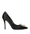 Roger Vivier 65 Crystal Flower Buckle Satin Pumps In Black