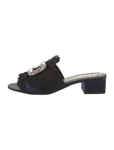 Pre-owned Roger Vivier Satin Lace Pattern Mules In Black