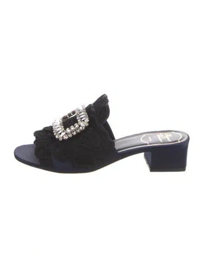 Pre-owned Roger Vivier Satin Lace Pattern Mules W/ Tags In Blue