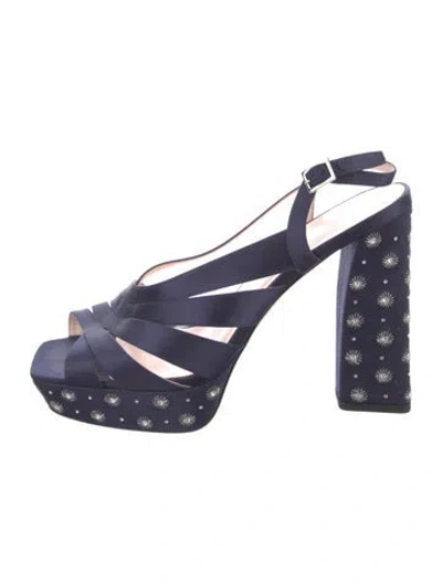 Pre-owned Roger Vivier Satin Patterned Slingback Sandals In Blue