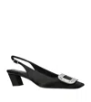 Roger Vivier Satin Pilgrim Slingback Pumps 45 In Black