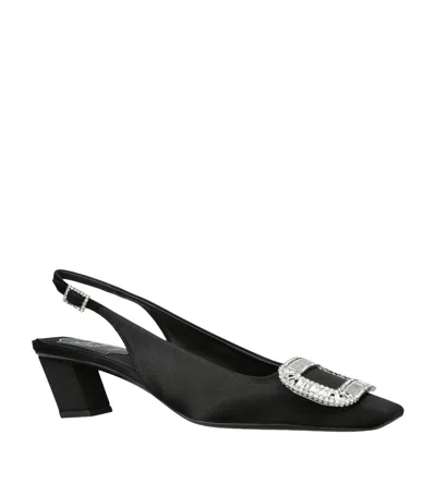 Roger Vivier Satin Pilgrim Slingback Pumps 45 In Black