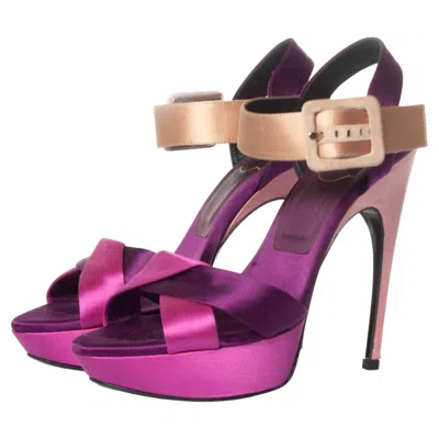 Pre-owned Roger Vivier , Satin Platform Sandals In Gray