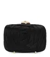 Roger Vivier Satin Rose Vivier Clutch Bag In Black