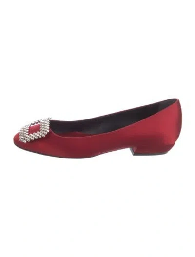 Pre-owned Roger Vivier Satin Sequin Embellishments Ballet Flats In Red