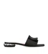 Roger Vivier Strass Heel Flat Mules In Satin And Leather In Black