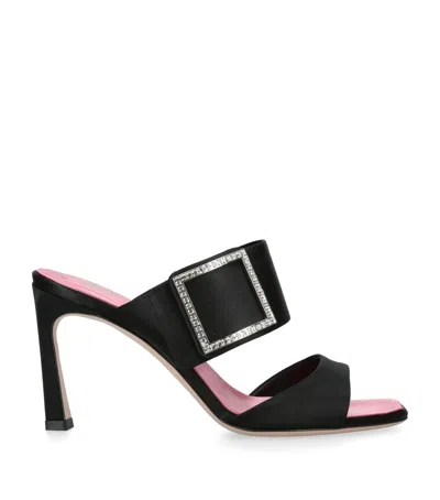 Roger Vivier Satin Trompette Wide-strap Mules 85 In Black