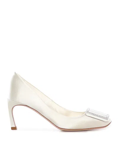Roger Vivier Satin Trumpet Pumps In White