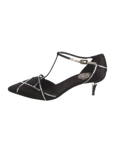 Pre-owned Roger Vivier Satin T-strap Pumps In Black