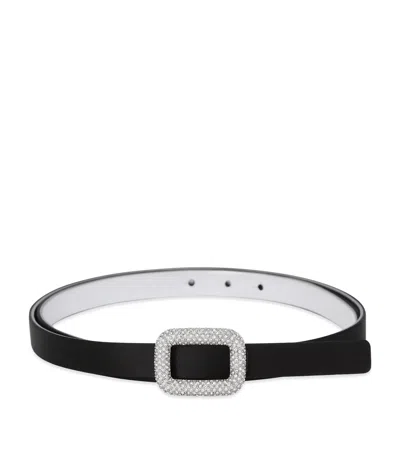Roger Vivier Satin Viv Choc Strass Belt In Black