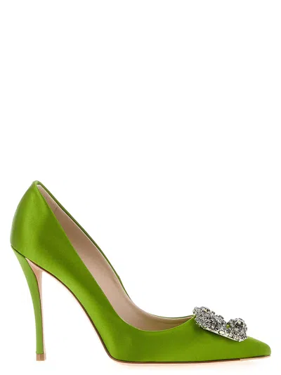 Roger Vivier Satin With Jewel Buckle Pump In Green