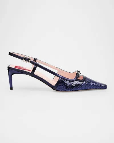 Roger Vivier Sequin Buckle Slingback Pumps In Navy