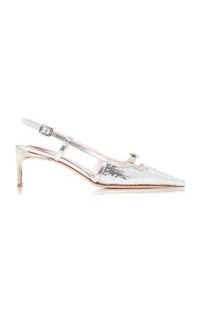 Roger Vivier Sequined Mini-buckle Slingback Pumps In White
