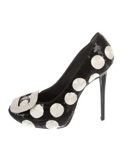 Pre-owned Roger Vivier Sequins Polka Dot Print Pumps In Black
