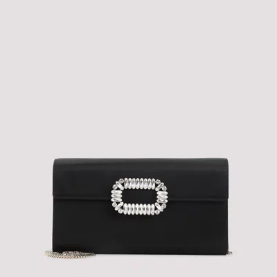 Roger Vivier Sexy Choc Buckle Clutch In Satin In Black