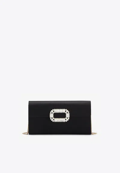 Roger Vivier Sexy Choc Satin Clutch Bag In Black