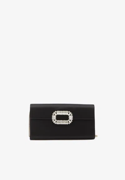 Roger Vivier Sexy Choc Satin Clutch Bag In Black
