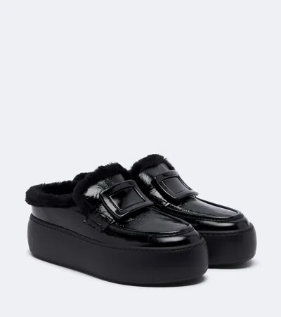 Roger Vivier Shearling-lined Leather Platform Mules In Black