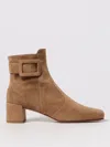Roger Vivier Suede Buckle Block Heel Ankle Bootie In Brown