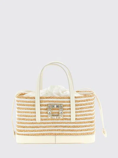 ROGER VIVIER ROGER VIVIER VIV' SKATE STRIPED RAFFIA AND LEATHER BAG WITH JEWEL BUCKLE,I38251022