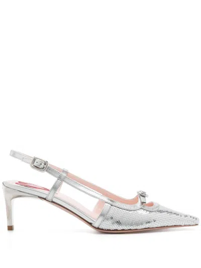 ROGER VIVIER SILVER BUCKLE SLINGBACK PUMPS