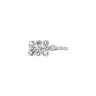 Roger Vivier Flower Strass Mini Hair Clip In Metallic
