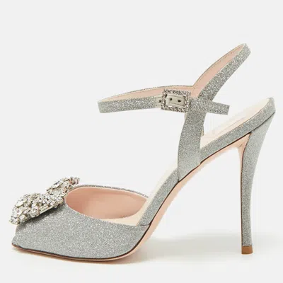 Roger Vivier Silver Glitter Crystal Embellished Ankle Strap Sandals