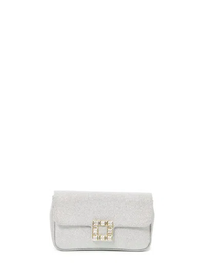 Roger Vivier Silver Glitter Jeu Of Fille Pouch Handbag With Strass Buckle For Women In Gray