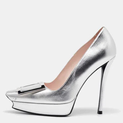 Pre-owned Roger Vivier Silver Leather Belle Vivier Trompette Platform Pumps Size 37