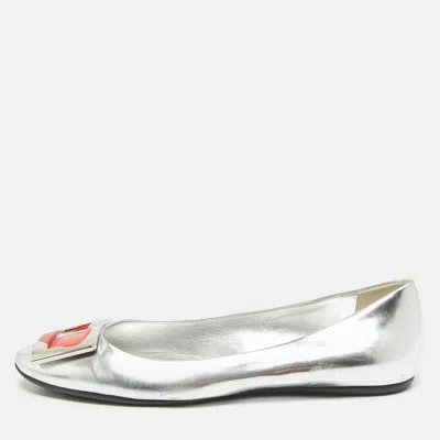Roger Vivier Silver Leather Gommette Love Ballet Flats