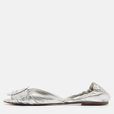 Roger Vivier Silver Leather Open Toe Ballet Flats