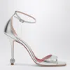 Roger Vivier Silver Sandal With Jewelled Heel In Gray