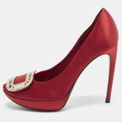 Pre-owned Roger Vivier Size 38 Burgundy Satin Limelight Buckle Embellished Platform Pumps