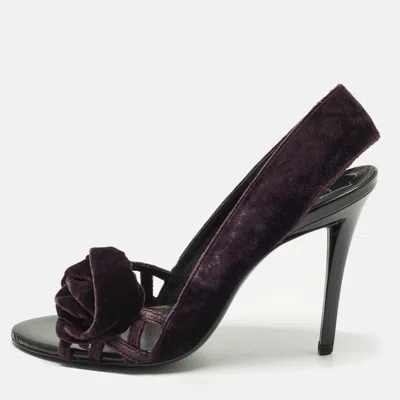 Pre-owned Roger Vivier Size 38.5 Purple Velvet Bow Open Toe Pumps