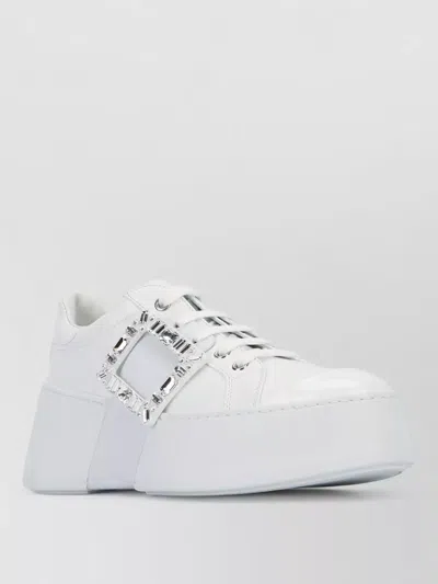 Roger Vivier Skate High Sneakers Strass Buckle Platform In White