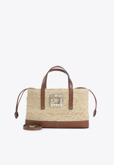 ROGER VIVIER SKATE STRAW FLOWERS TOP HANDLE BAG 