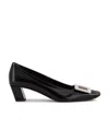 Roger Vivier Black Calfskin Pumps With Buckle And Wide Heel In Black