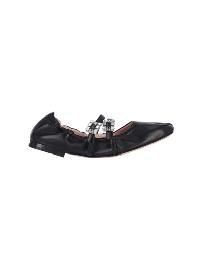 Roger Vivier Mini Strap Strass Leather Ballet Flats In Black