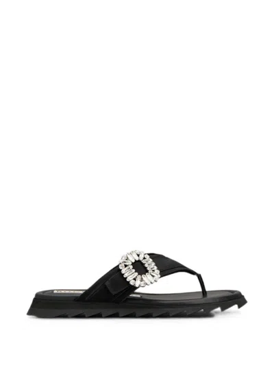 Roger Vivier Slidy Flip Satin Thong Sandals In Black