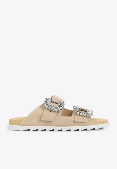 ROGER VIVIER SLIDY STRASS BUCKLE SANDALS