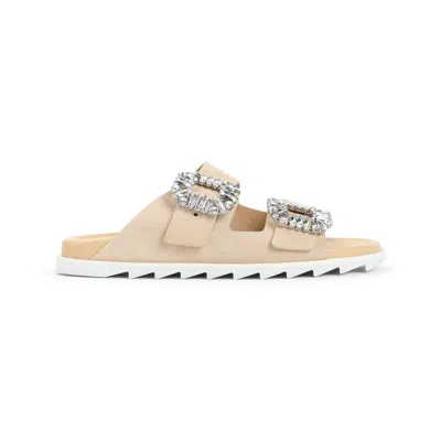 Roger Vivier Adjustable Strass Buckle Sandals In Beige