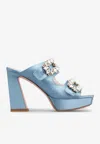 Roger Vivier Woman Sandals Light Blue Size 8 Textile Fibers In Blue