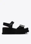 Roger Vivier Slidy Viv' 65 Leather Wedge Sandals In Black