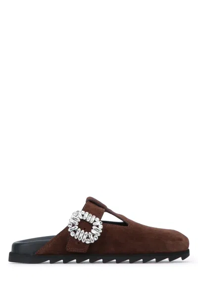 Roger Vivier Slidy Viv Closed T-strap Mule In Brown