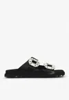 Roger Vivier Slidy Viv Crystal-embellished Leather Slides In Black