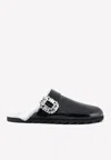 Roger Vivier Viv Crystal-embellished Shearling-lined Patent-leather Clogs In Black