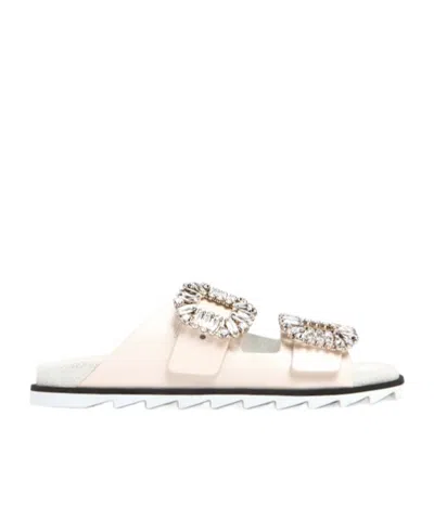 Roger Vivier Slidy Viv Double-strap Flat Sandals In Neutral