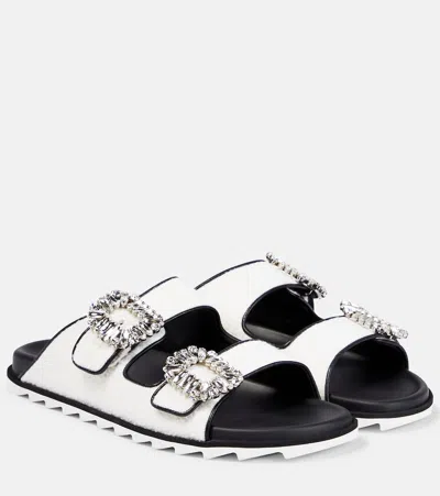Roger Vivier Slidy Viv' Embellished Bouclé Sandals In Nero/cire'