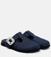 Roger Vivier Slidy Viv Embellished Denim Mules