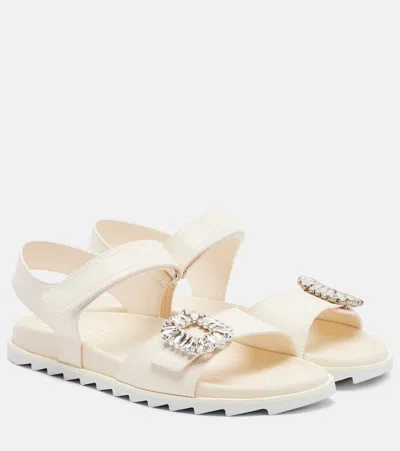 Roger Vivier Ivory Leather Sandals With Crystal Buckle In Neutral